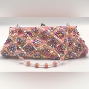 Source Unknown Pink Beaded Clutch